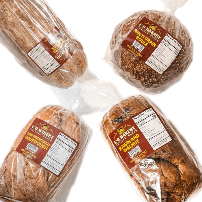 Artisan Bread - Handmade, All Natural, High Fiber, Sliced Loaf Multipacks (Variety Bundle 4 Loaves) Sourdough, Ciabatta, Multi Grain Boule, Raisin & Walnut 4 Piece Set - Image 3