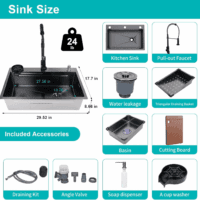 29.5 * 17.7 Inch Kitchen Sink, Single Bowl Stainless Steel Sink Multifunctional Drop in Sink with Pull-Down Faucet and Multiple Accessories (Black Grey, 29.5 * 17.7 Inch) - Image 2