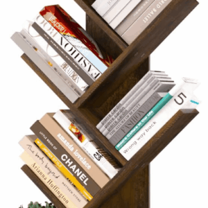 Tree Bookshelf - 6 Shelf Retro Floor Standing Bookcase, Tall Wood Book Storage Rack for Cds/Movies/Books, Utility Organizer Shelves Bedroom, Living Room, Home Office, Rustic Brown