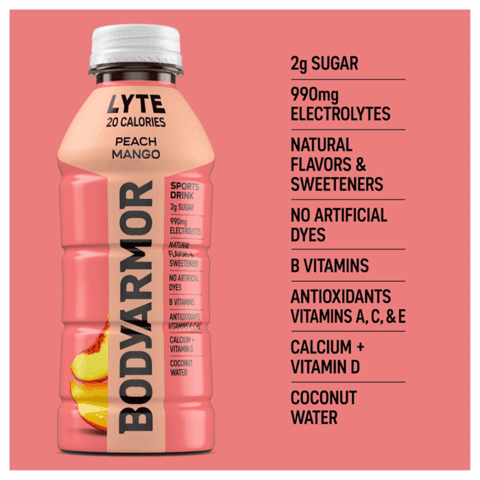 LYTE Sports Drink Low-Calorie Sports Beverage, Peach Mango, Coconut Water Hydration, Natural Flavors with Vitamins, Potassium-Packed Electrolytes, Perfect for Athletes, 16 Fl Oz (Pack of 12) - Image 4