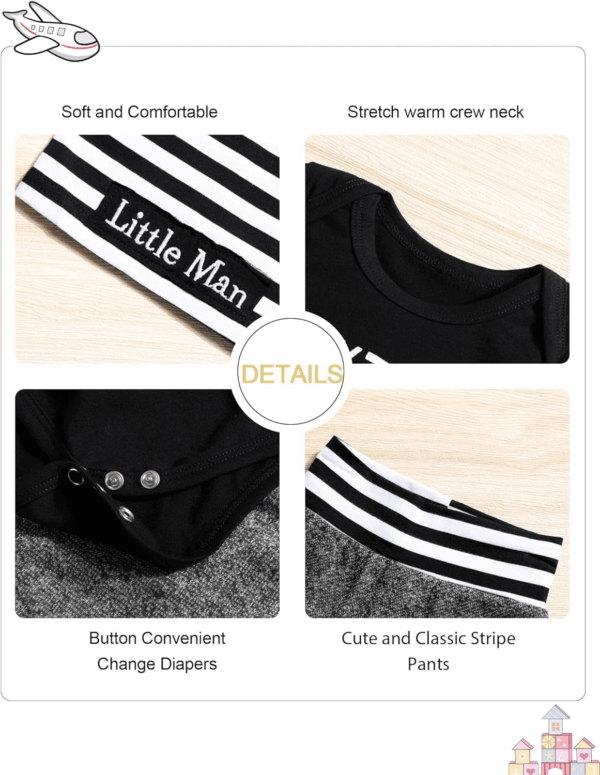 Newborn Baby Boy Clothes New to the Crew Letter Print Romper+ Pants+Hat 3PCS Outfit - Image 5
