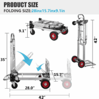 2 in 1 Aluminium Hand Truck Dolly 450Lbs Capacity, Heavy Duty Convertible Hand Truck W/Pneumatic Wheels, Foldable Dolly Cart Collapsible Dolly for Moving with Retractable Handle - Image 3
