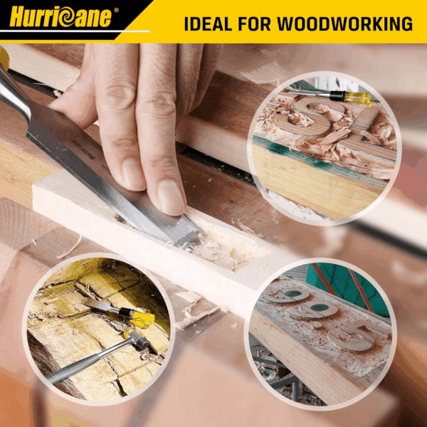 4 Piece Wood Chisel Set for Woodworking. CR-V Steel Beveled Edge Blades with Safety Caps. Durable PVC High Impact Handle, for Precision Carving & DIY Projects (1/4", 1/2", 3/4", 1") - Image 5