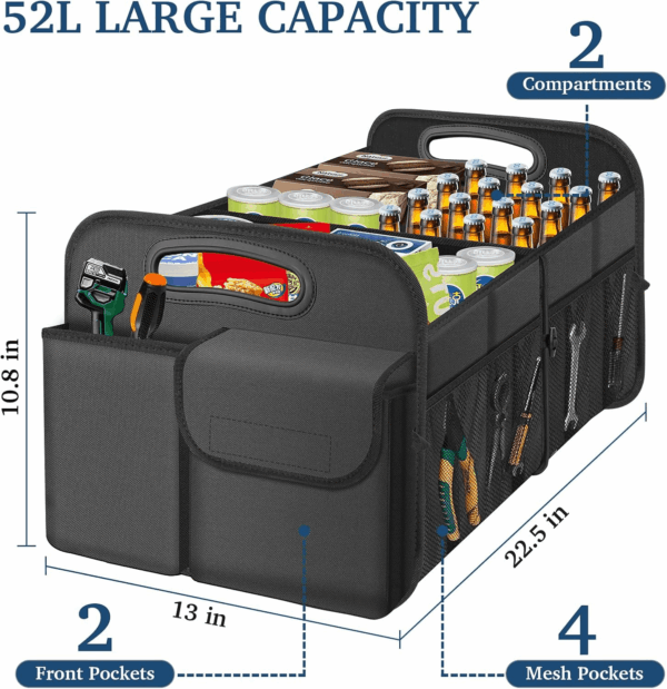 Car Trunk Organizer, Car Storage Organizer with Large Capacity Waterproof Collapsible Trunk Organizer for Car Suv/Jeep/Sedan (Grey, Standard) - Image 2
