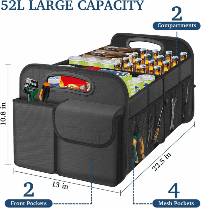 Car Trunk Organizer, Car Storage Organizer with Large Capacity Waterproof Collapsible Trunk Organizer for Car Suv/Jeep/Sedan (Grey, Standard) - Image 2