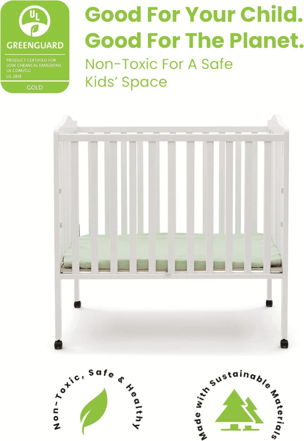 Folding Portable Mini Baby Crib with 1.5-Inch Mattress - Greenguard Gold Certified, White - Image 3