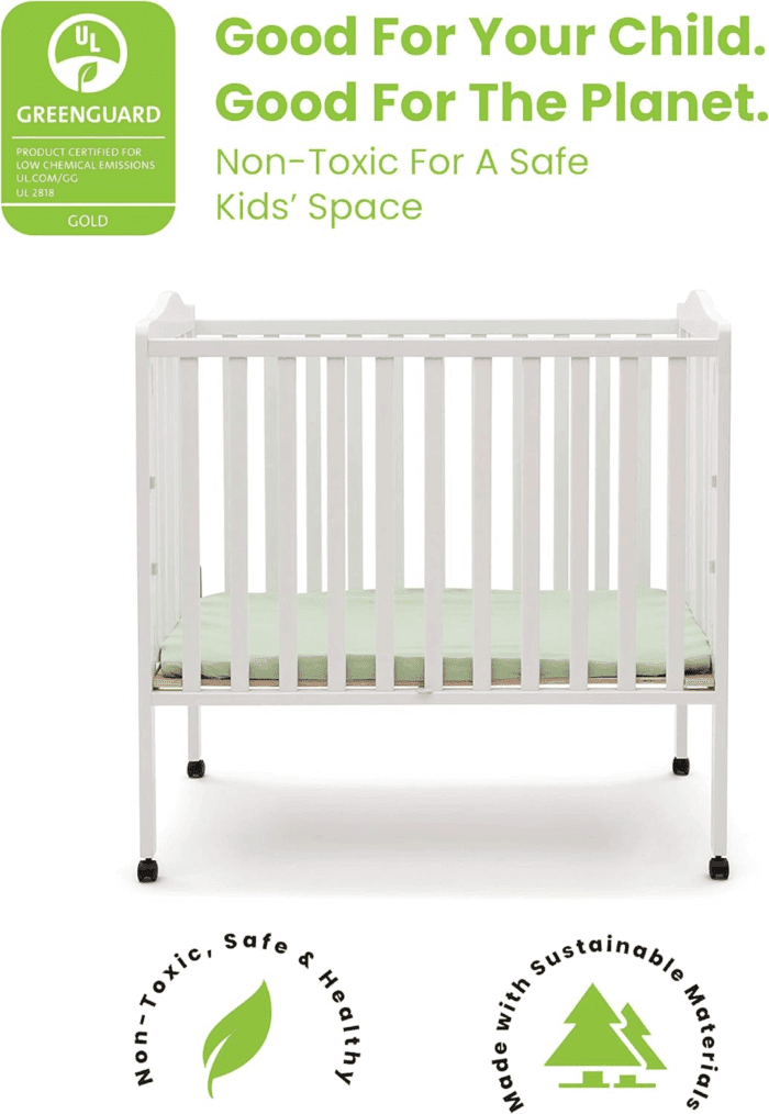 Folding Portable Mini Baby Crib with 1.5-Inch Mattress - Greenguard Gold Certified, White - Image 3
