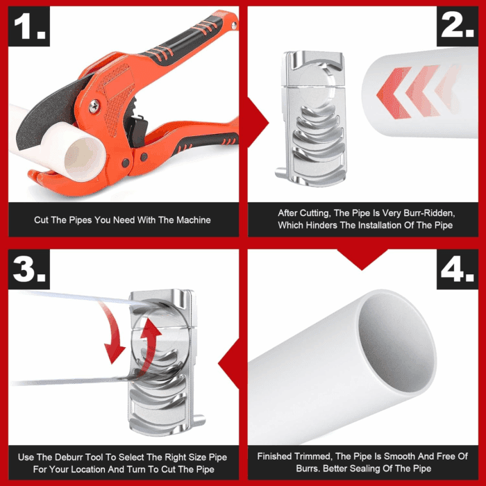 Deburring Tool for PVC Pipe, Plumbing Tools, Professional Plastic Pipe Deburring Tool, for Pipe Burring of Six Pipe Sizes from 1-1/4 to 4-Inch, PVC Chamfer Tool Leaves Pipe Edges Smooth. - Image 4