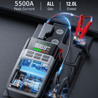 8-In-1 Car Battery Jump Starter with Air Compressor,5500A Portable Jump Starter Pack with 150PSI Tire Inflator, 12V Safe Lithium Jump Box with LCD Display,Flashlight(Up All Gas/12.0L Diesel) - Image 2
