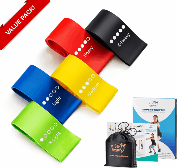Resistance Loop Exercise Bands with Instruction Guide and Carry Bag, Set of 5 - Image 3