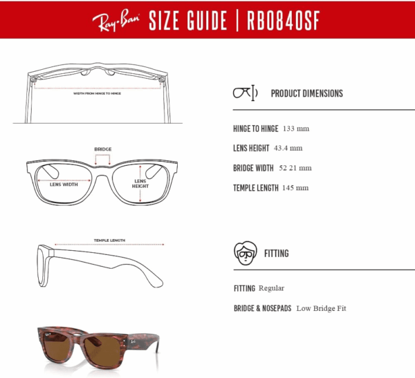 Mega Wayfarer RB0840SF Square Asian Fit Low Bridge Sunglasses for Men for Women + BUNDLE with DIW Kit - Image 6