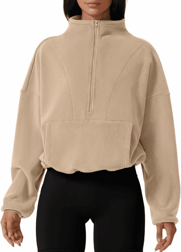 Women Half Zip Fleece Sweatshirt Mock Neck Long Sleeve Winter Cozy Sherpa Pullover Sweater Tops
