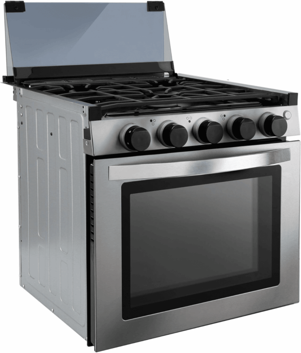 RV Stove Gas Range 21" Tall | 6500 and 8000 BTU Three Burner | 7100 BTU Oven with 1.8 Cu. Ft Capacity | Black or Stainless Steel Finish (Silver Version B, No Vented Range Hood) - Image 6