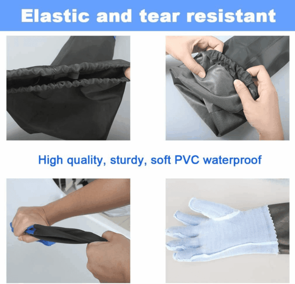 PVC Chemical Resistant , Long Rubber, Heavy Duty Waterproof Gloves for Chemical and Acid Work, 25 Inches, Large-(Blue) - Image 2