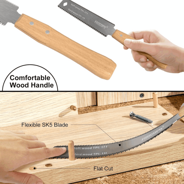 Hand Saw Woodworking Tools, 6-Inch Pull Saw, Flexible Double-Edge Blade 17/11 TPI, Japanese Flush Cut for DIY Craft, Non-Slip Wood Handle, Sharp & Lightweight for Woodworking and Garden Trim - Image 4