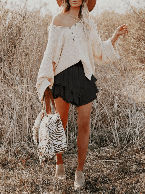Flowy Shorts for Women Casual Boho Ruffle Tiered Skorts High Waist Mini Skirts Golf Tennis Crochet Shorts - Image 4