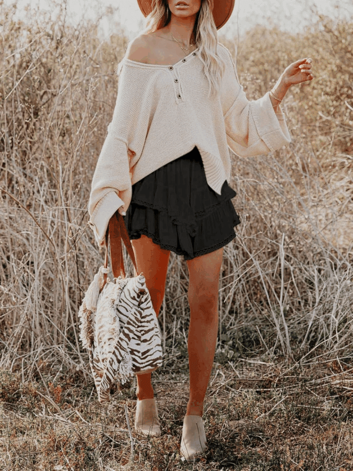 Flowy Shorts for Women Casual Boho Ruffle Tiered Skorts High Waist Mini Skirts Golf Tennis Crochet Shorts - Image 4