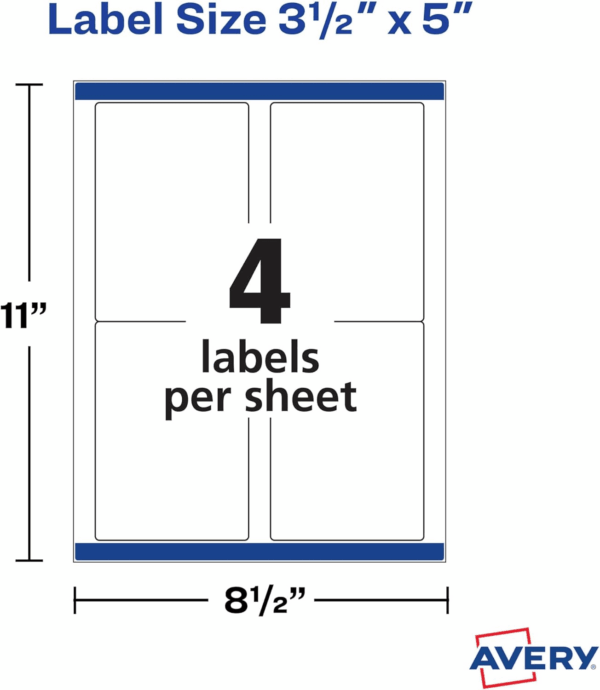 Printable Shipping Labels with Sure Feed, 3-1/2" X 5", White, 400 Blank Mailing Labels for Laser Printers (5168) - Image 3