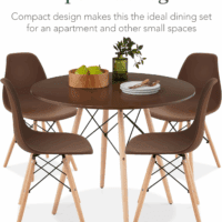 5-Piece Dining Set, Compact Mid-Century Modern Table & Chair Set for Home, Apartment W/ 4 Chairs, Plastic Seats, Wooden Legs, Metal Frame - Brown/Oak - Image 6