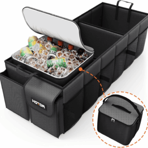 Trunk Organizer, Sturdy Foldable with Cooler for Car & SUV, 3 Compartments, Black, 30.90'12.60'10.63'