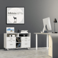 Wood Mobile File Cabinet with 4 Drawers and Shelves, Printer Stand with Open Storage, Lockable Lateral Filing Cabinet for Home Office, Assembly Required, Light Beige Close to White - Image 8