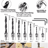 32 Pack Woodworking Chamfer Drilling Tools, Including Countersink Drill Bits, L-Wrench, Wood Plug Cutter, Step Bit, Center Punch, Cutting Twist Bits - Image 2