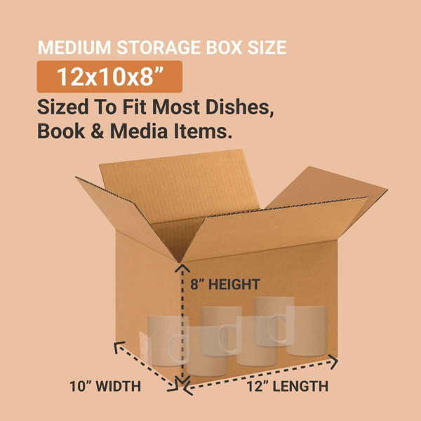 Moving Boxes Medium 12"L X 10"W X 8"H, 25-Pack | Corrugated Cardboard Box for Packing, Shipping and Storage 12108 - Image 2