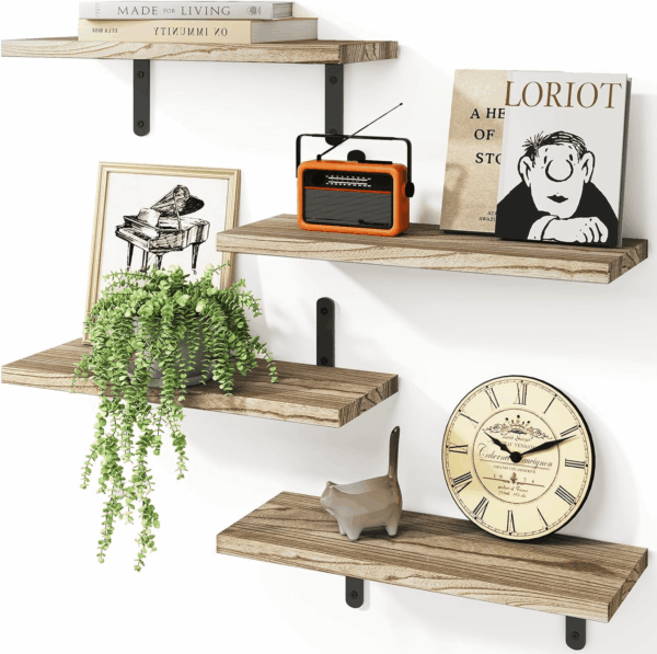 Wall Floating Shelves for Room Decor, 4 Sets Floating Shelves for Wall Storage, Wood Wall Mounted Shelf for Bedroom Decor, Bathroom Storage, Book Shelf for Wall-Rustic Brown - Image 2