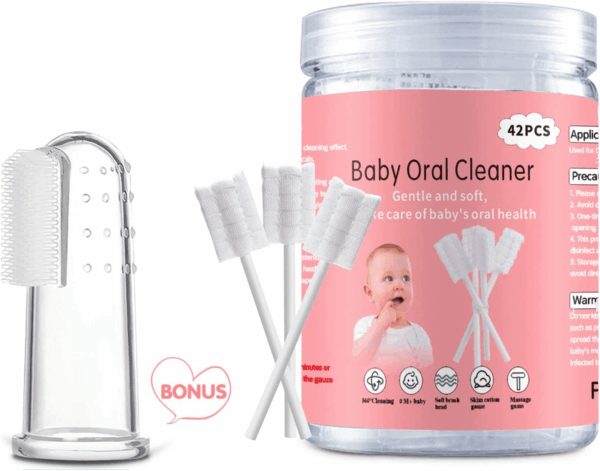 Baby Tongue Cleaner, Baby Toothbrush, 42Pcs Disposable Infant Toothbrush Clean Baby Mouth,Gauze Gum Cleaner Baby Oral Cleaning Stick Dental Care for 0-36 Month Baby+Free 1 Finger Toothbrush