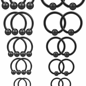 16-24PCS 16G Surgical Steel Horseshoe & Captive Bead Nose Hoop Septum Earring Eyebrow Tongue Lip Nipple Helix Tragus Piercing Jewelry Rings 6-16Mm
