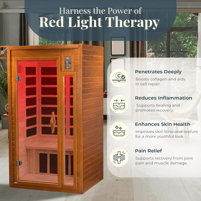 2-Person Home Sauna with Infrared Lighting and Integrated Speakers, Barcelona - Personal Indoor Luxury Spa for House and Gym - Image 7