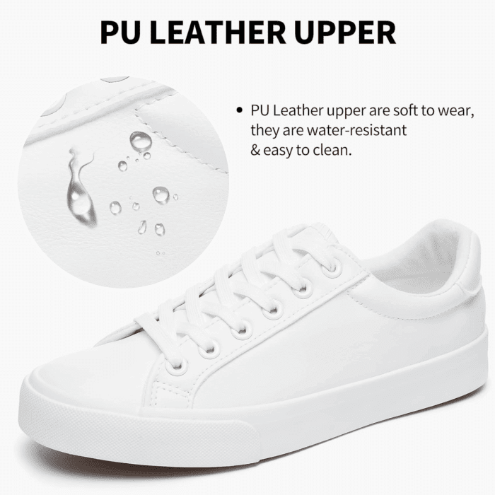 Womens White Tennis Shoes PU Leather Sneakers Casual Walking Shoes for Women - Image 2
