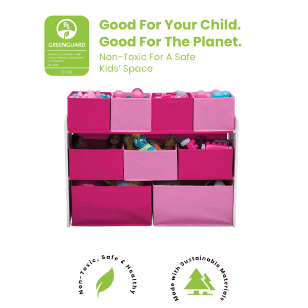 Deluxe Multi-Bin Toy Organizer with Storage Bins, White/Pink Bins - Image 4