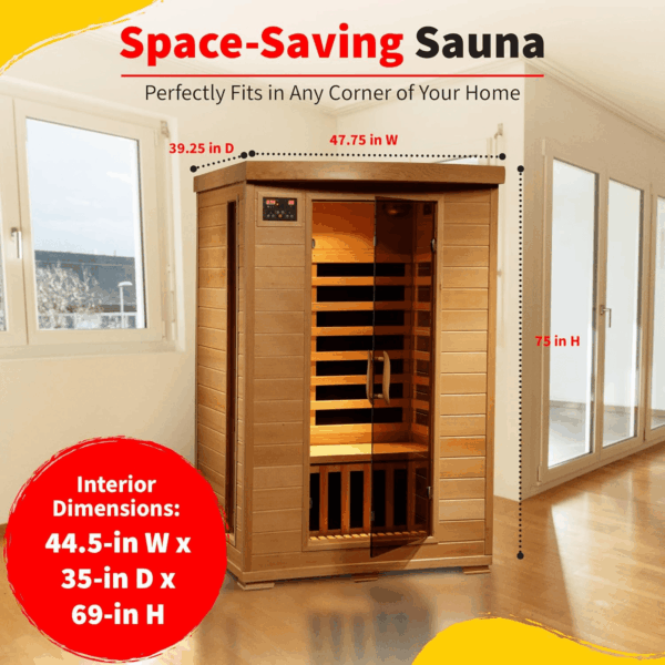 HEATWAVE Radiant Saunas 2-Person Hemlock Infrared Sauna with 6 Carbon Heaters, Chromotherapy Lighting, Oxygen Ionizer - Image 4