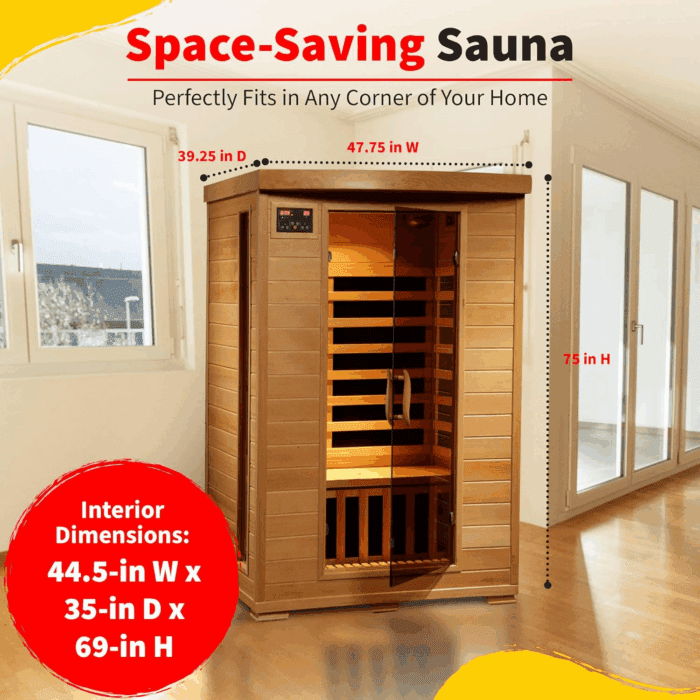 HEATWAVE Radiant Saunas 2-Person Hemlock Infrared Sauna with 6 Carbon Heaters, Chromotherapy Lighting, Oxygen Ionizer - Image 4
