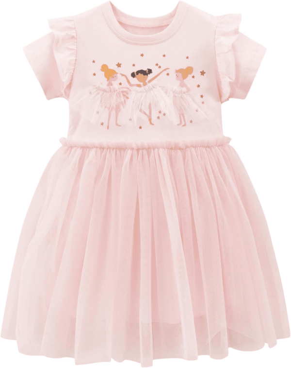 Girls Cotton Long Sleeve Casual Cartoon Appliques Striped Jersey Dresses