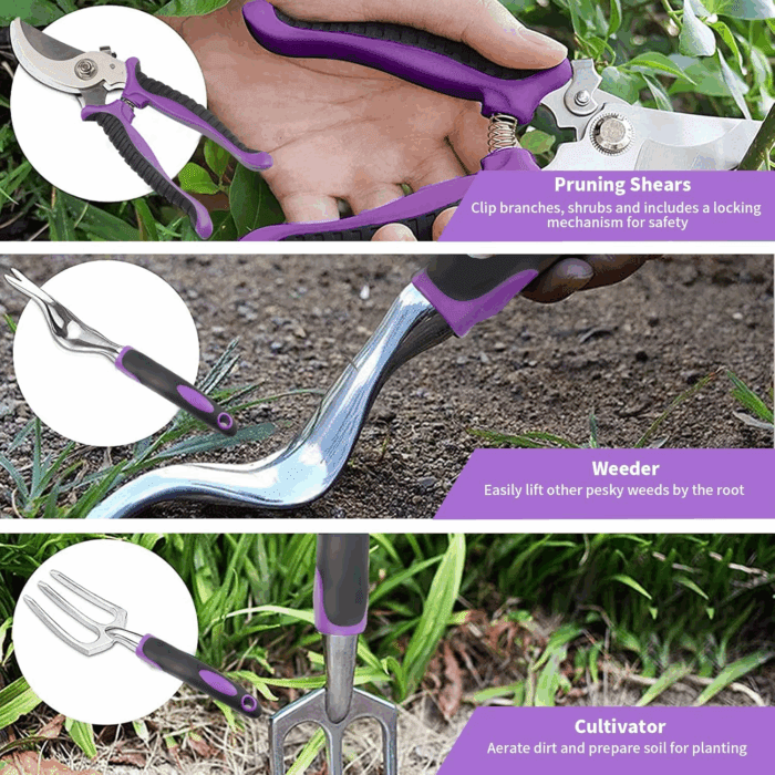 Gardening Tool Set - 11 Piece Aluminum Alloy Steel Hand Tool Starter Kit with Garden Bag, Outdoor Tool, Heavy Duty Gardening Work Set, Gardening Tools Gift for Women and Men - Image 3