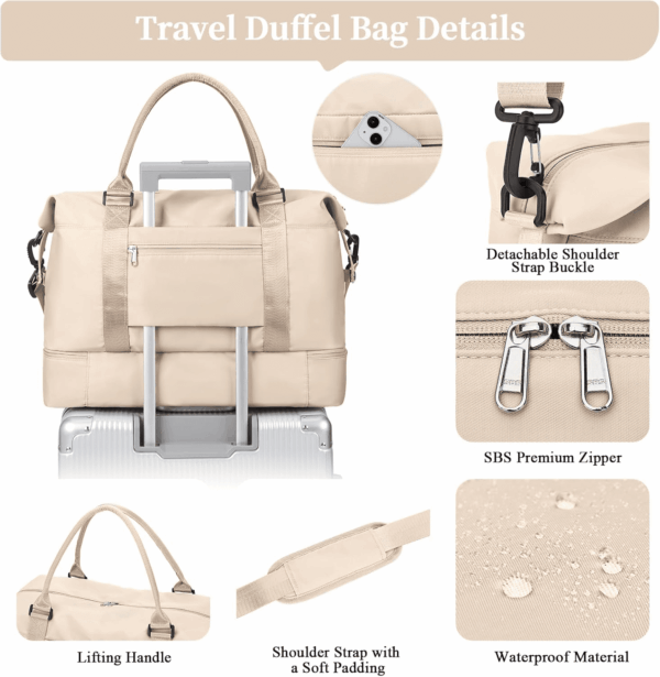 Weekender Bags for Women,Overnight Travel Duffel Bag,Personal Item Travel Bag with Shoes Compartment,Gym Bag,3Pcs Set - Image 6