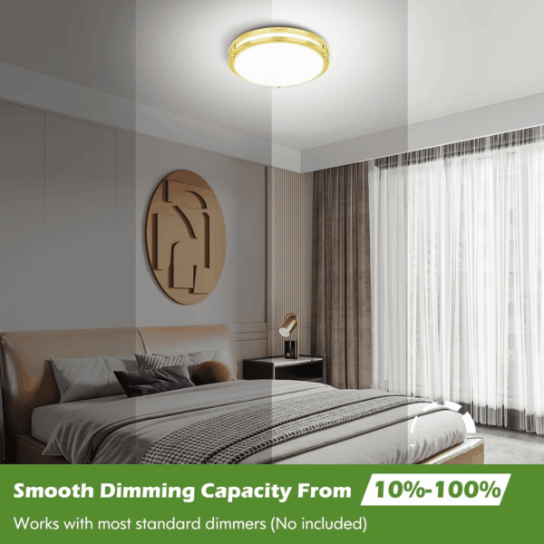 2-Pack Gold Flush Mount LED Ceiling Light Fixture, 12IN 2700K/3000K/3500K/4000K/5000K Adjustable Ceiling Lights, 3600Lm Super Bright Dimmable Lighting for Bedroom Hallway Kitchen - Image 4