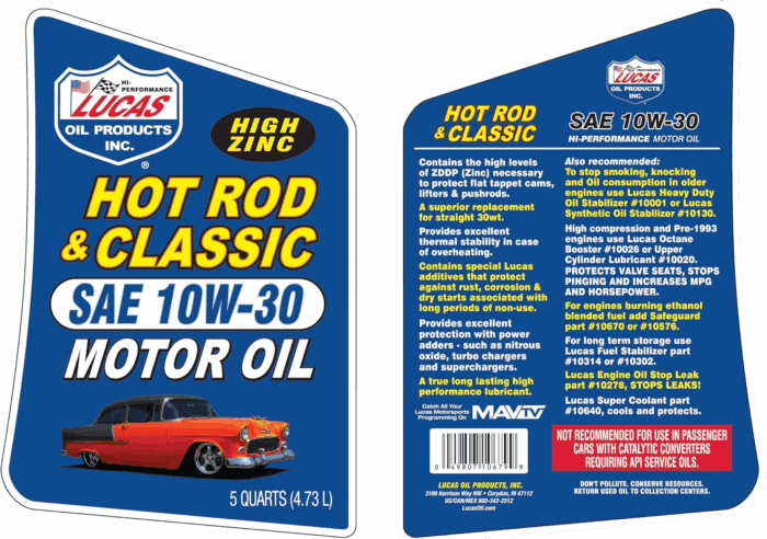 10679 Hot Rod & Classic Car SAE 10W-30 Motor Oil - 5 Quart - Image 3