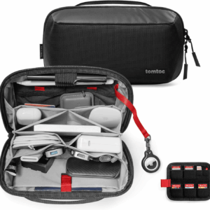 Electronic Organizer Accessory Pouch for Macbook Charger, Cables, Power Bank, Hard Drive, Cords, Water-Resistant Storage Bag with Removable Card Slots for USB Adapter, Memory Card, Black