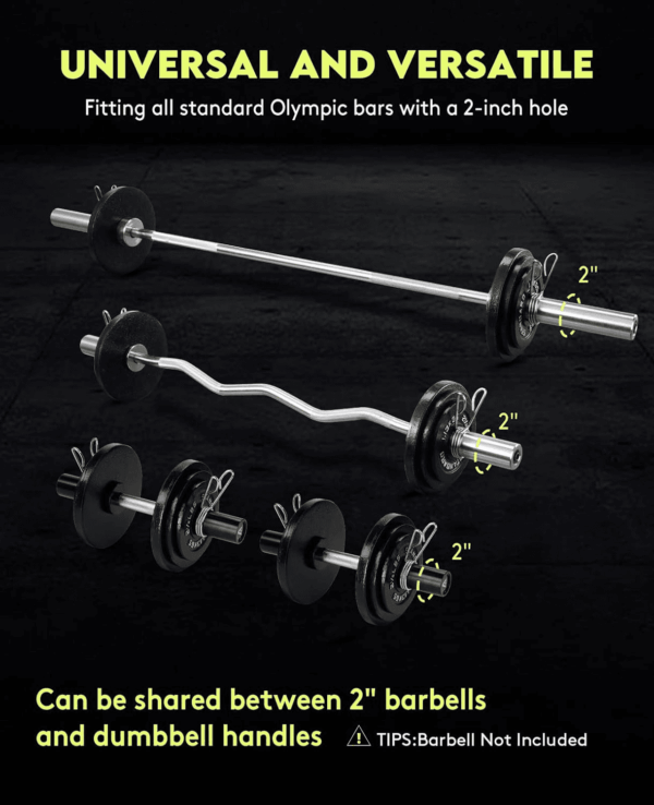 Cast Iron 2-Inch Olympic Weight Plates Set for Strength Training, Barbell Free Weight Plate Set for Weightlifting in Home Gym, Multiple Sizes from 2.5LB to 40LB - Image 5