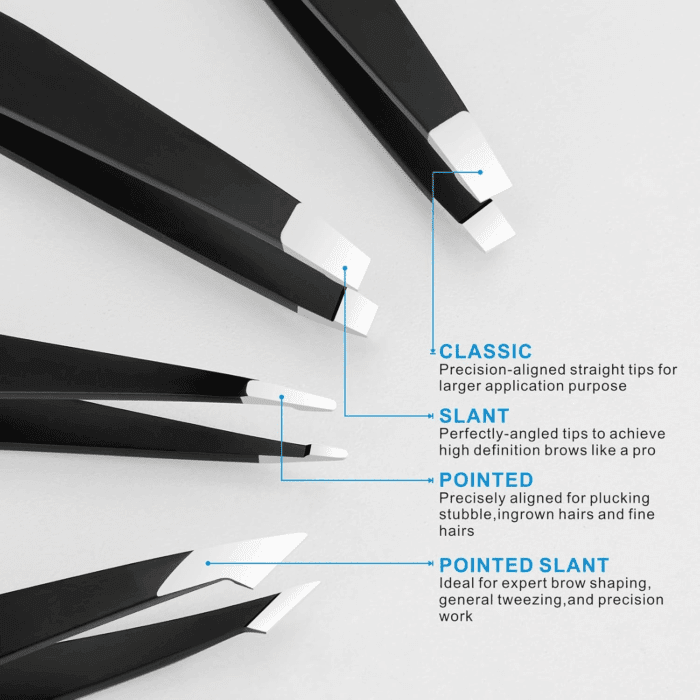 Tweezers Set - Professional Stainless Steel Tweezers for Eyebrows - Great Precision for Facial Hair, Splinter and Ingrown Hair Removal (Black) - Image 3