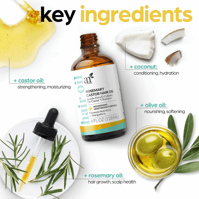 Organic Rosemary & Castor Hair Growth Oil + Scalp Massager Set – Hair Styling Oils for Dry, Itchy Scalp, Thickening & Hydration - Scalp Oil Products for Damaged Hair & Split Ends – 4.0 Oz - Image 5