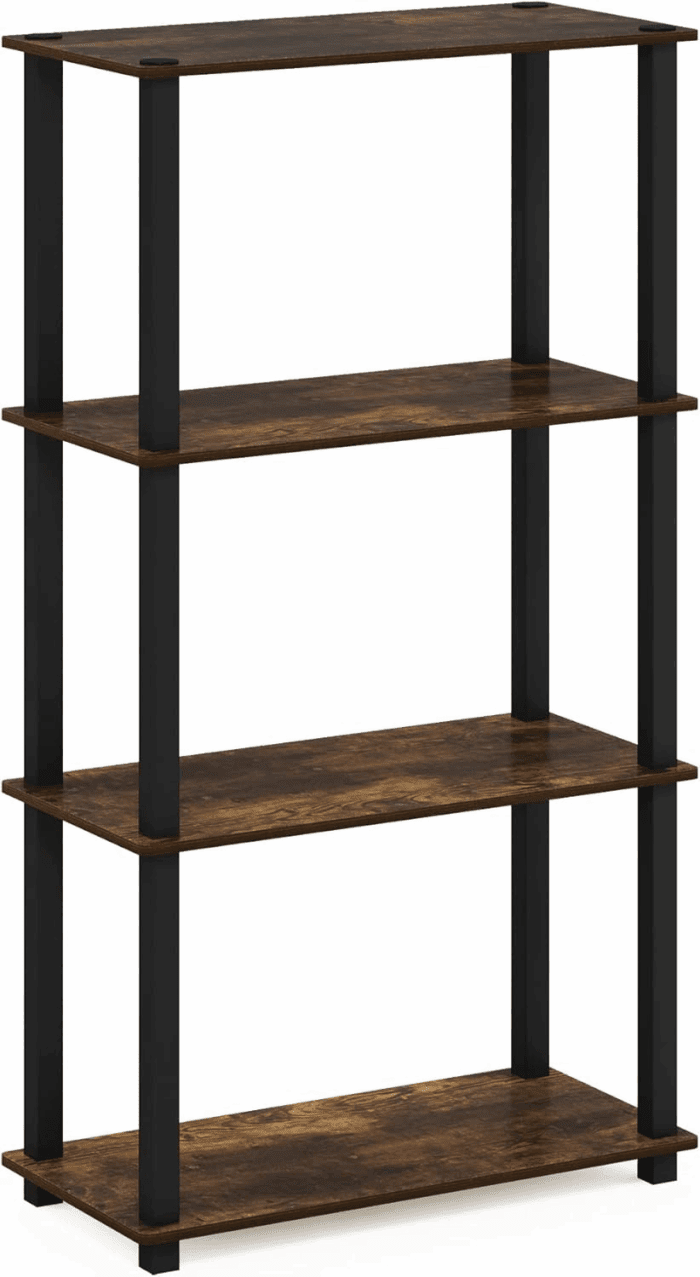 Turn-S-Tube 4-Tier Compact Multipurpose Shelf Display Rack with Square Tube, Amber Pine/Black