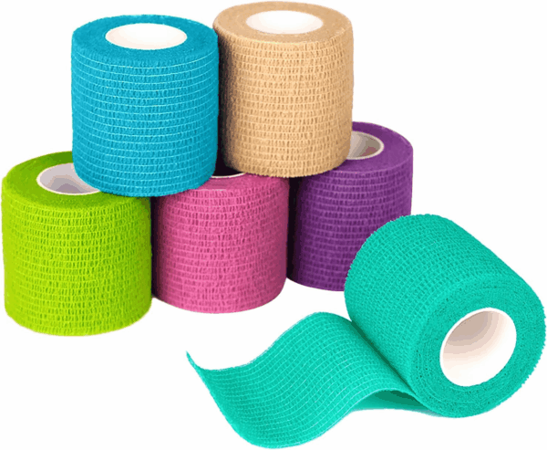 Self Adhesive Bandage Wrap, Medical Tape in First Aid Kit, Cohesive Bandages for Wounds Sport Vet, FSA/HSA Eligible, 2 Inches X 5 Yards 6 Rolls, Rainbow