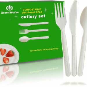 150 Count 7" Heavy-Duty Compostable Utensils,50 Forks 50 Spoons 50 Knives Cutlery Set,Bpi Certified Large Disposable Flatware Set