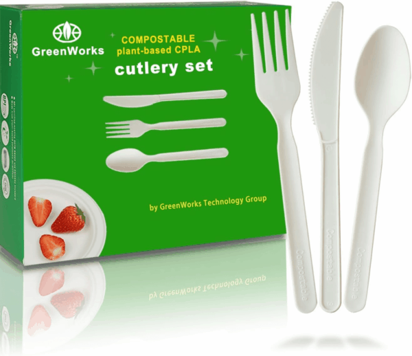 150 Count 7" Heavy-Duty Compostable Utensils,50 Forks 50 Spoons 50 Knives Cutlery Set,Bpi Certified Large Disposable Flatware Set