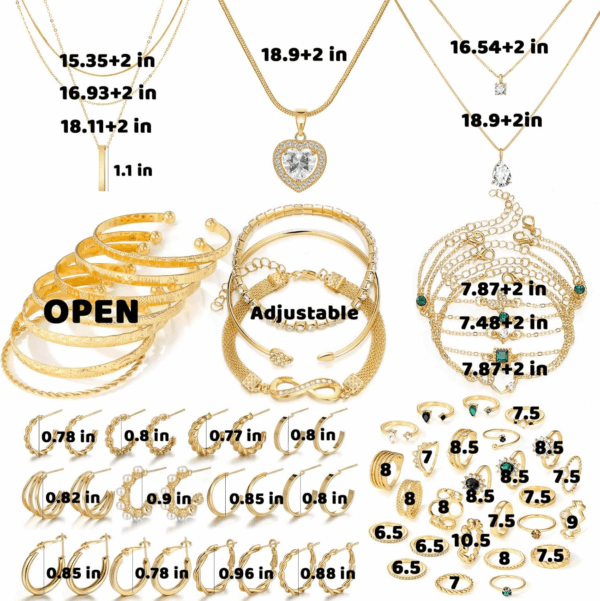 36 PC Gold Plated Jewelry Set with 4 Necklace, 11 Bracelet, 7 Ear Cuffs Earring, 14 Knuckle Rings for Women Girls Valentine Anniversary Birthday Friendship Gift - Image 9
