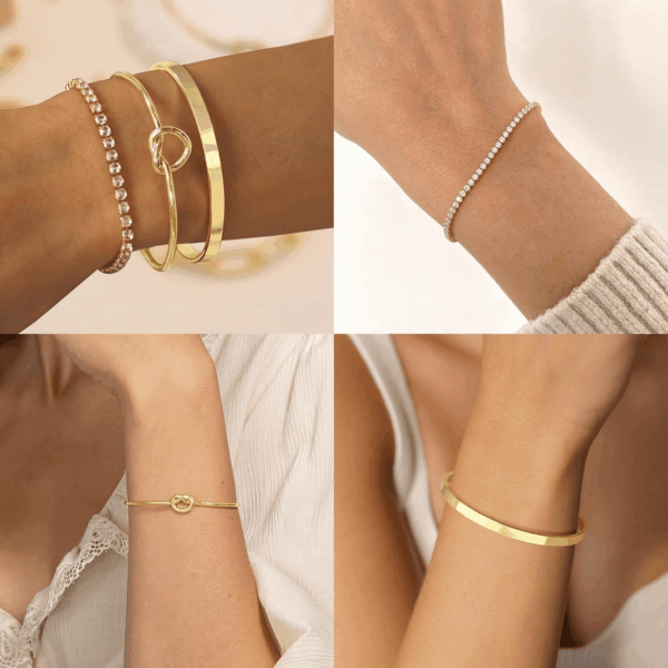 Gold Bangle Cuff Knot Bracelet for Women Stack Non Tarnish 14K Gold Plated Dainty Cubic Zirconia Tennis Bracelets Jewelry Set for Women Trendy - Image 5